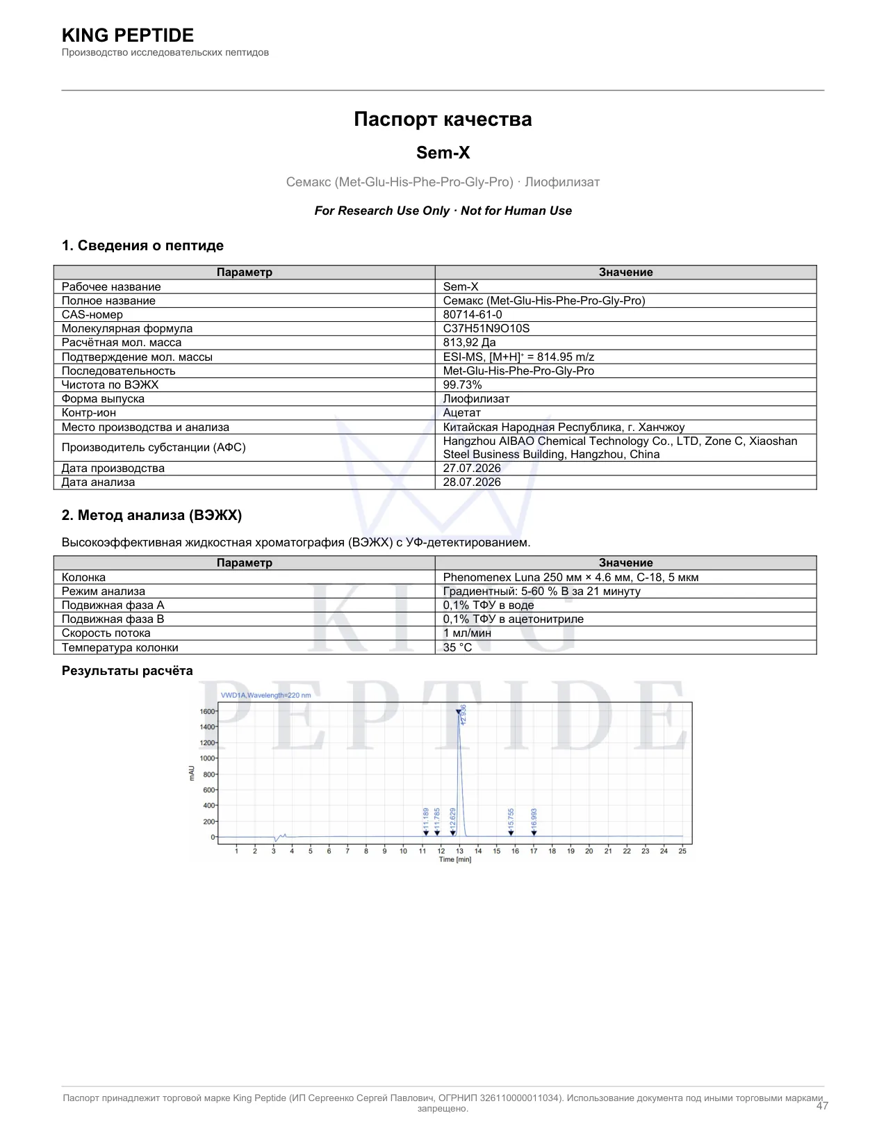 Паспорт качества (COA) Sem-X, страница 1